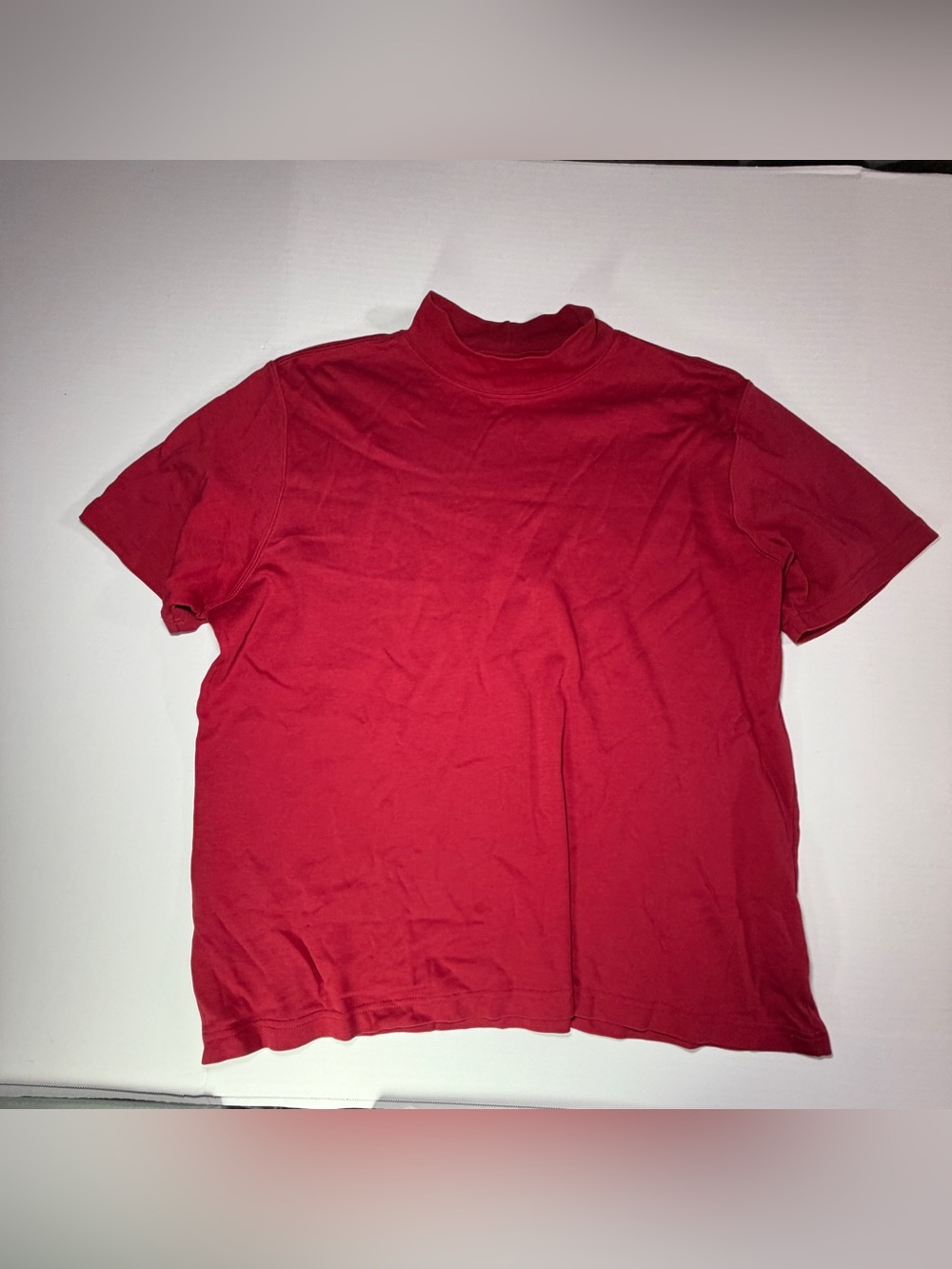 Lands' End Women's Red Short-Sleeve Mock Neck Tee